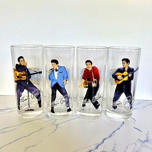 Elvis Presley Drinking Glasses Vintage Collectible Retro Pub Cups SET of 4